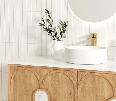 Otti Laguna 1200mm Vanity Natural American Oak (Ultra Deluxe Stone Top Pure White) - Sydney Home Centre