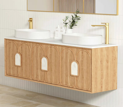 Otti Laguna 1800mm Vanity Natural American Oak (Ultra Deluxe Stone Top Natural Carrara Marble) - Sydney Home Centre