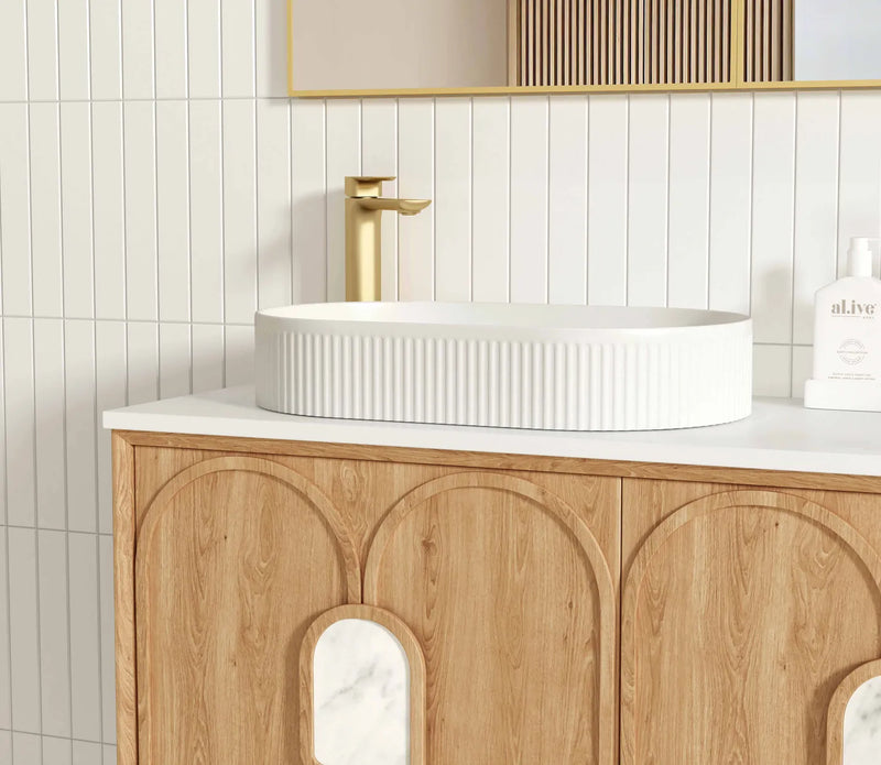 Otti Laguna 1800mm Vanity Natural American Oak (Ultra Deluxe Stone Top Pure White) - Sydney Home Centre