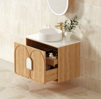 Otti Laguna 600mm Vanity Natural American Oak (Undermount Stone Top Natural Carrara Marble) - Sydney Home Centre