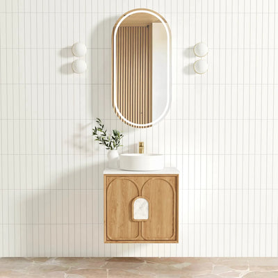 Otti Laguna 600mm Vanity Natural American Oak (Ultra Deluxe Stone Top Pure White) - Sydney Home Centre