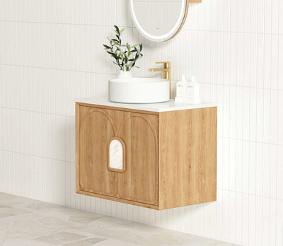 Otti Laguna 600mm Vanity Natural American Oak (Ultra Deluxe Stone Top Pure White) - Sydney Home Centre