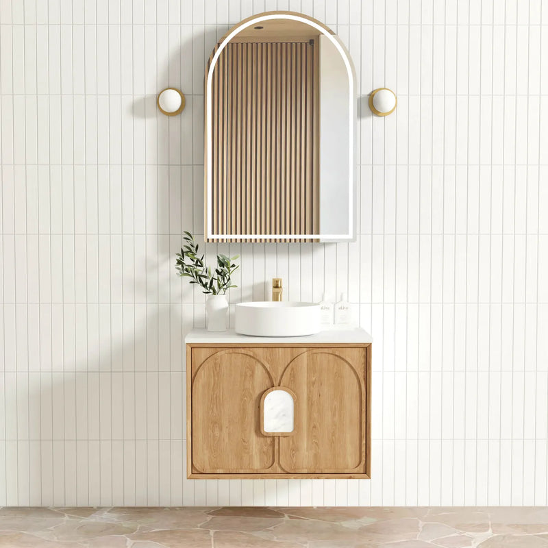 Otti Laguna 750mm Vanity Natural American Oak (Ultra Deluxe Stone Top Pure White) - Sydney Home Centre