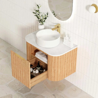 Otti Bondi 750mm Curve Vanity Woodland Oak Fluted (Cabinet Only) - Sydney Home Centre