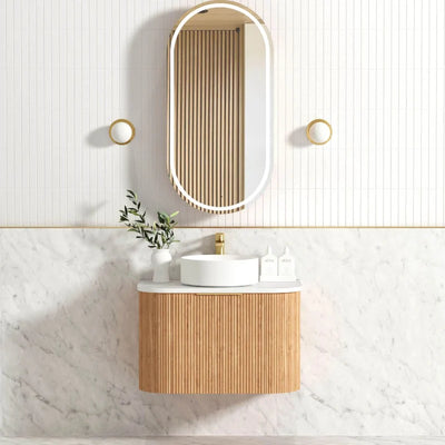 Otti Bondi 750mm Curve Vanity Woodland Oak Fluted (Ultra Deluxe Stone Top) - Sydney Home Centre