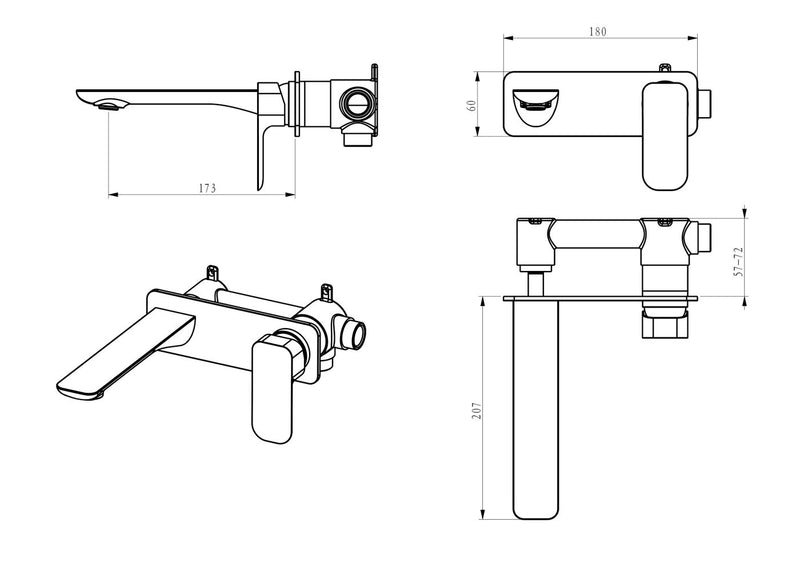 Otti Oskar Wall Basin Mixer Gun Metal