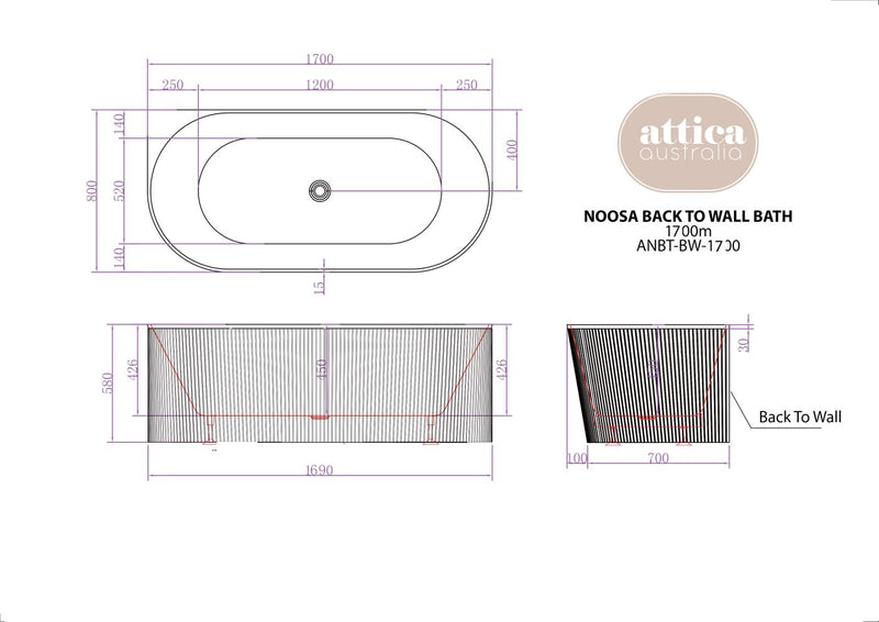 Otti Attica Noosa 1700 Gloss White BTW Multi-fit Bath