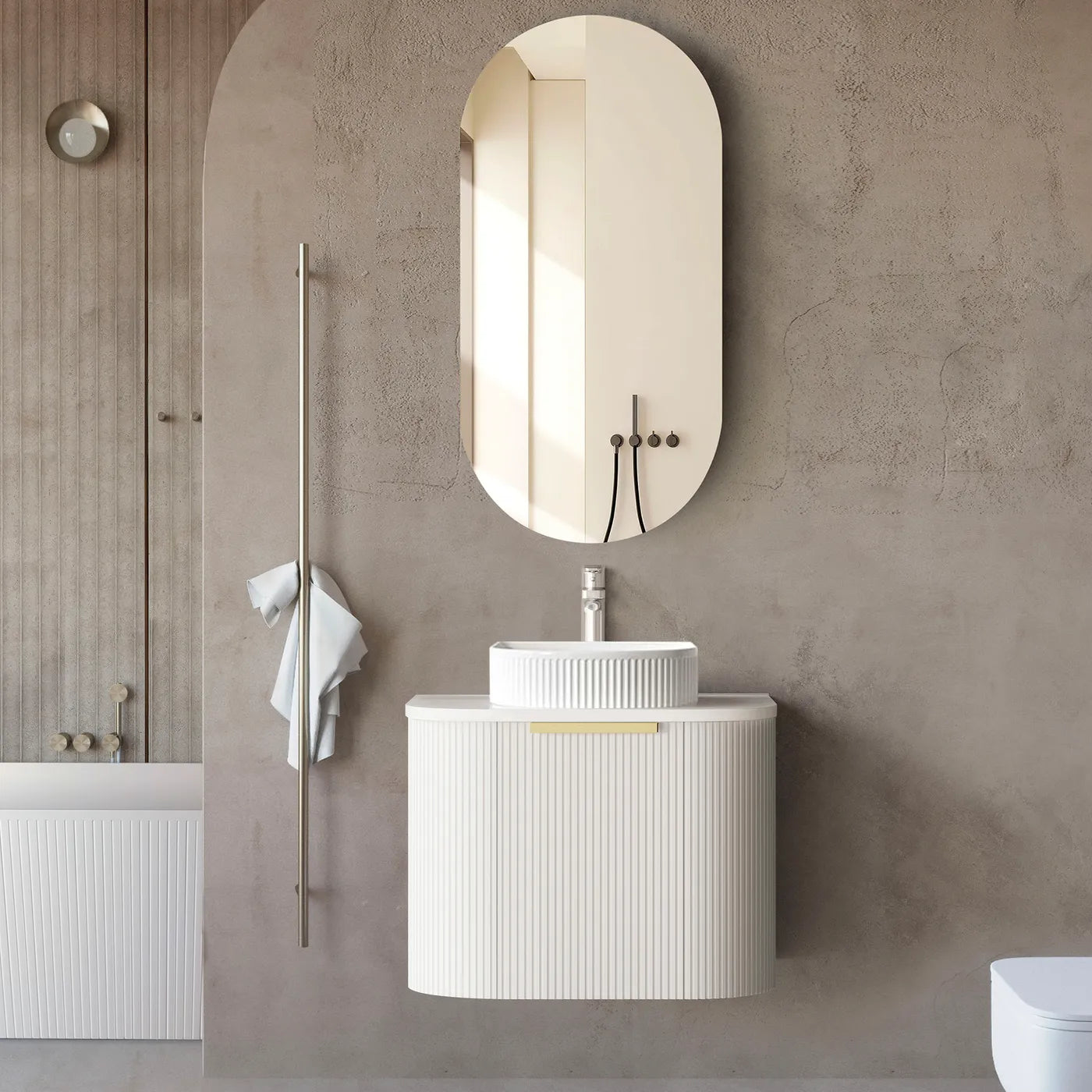 Otti Bondi 600mm Curve Vanity White Fluted (Cabinet Only) - Sydney Home Centre