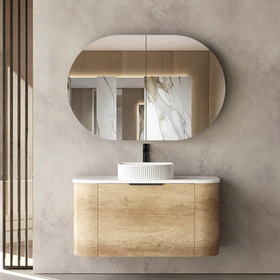 Otti Bondi 900mm Curve Vanity Natural Oak (Natural Marble Top) - WHILE STOCK LASTS - Sydney Home Centre