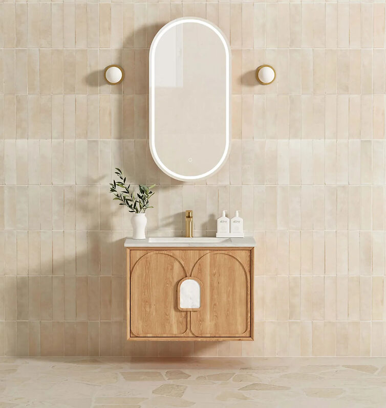 Otti Laguna 750mm Vanity Natural American Oak (Undermount Stone Top Natural Carrara Marble) - Sydney Home Centre