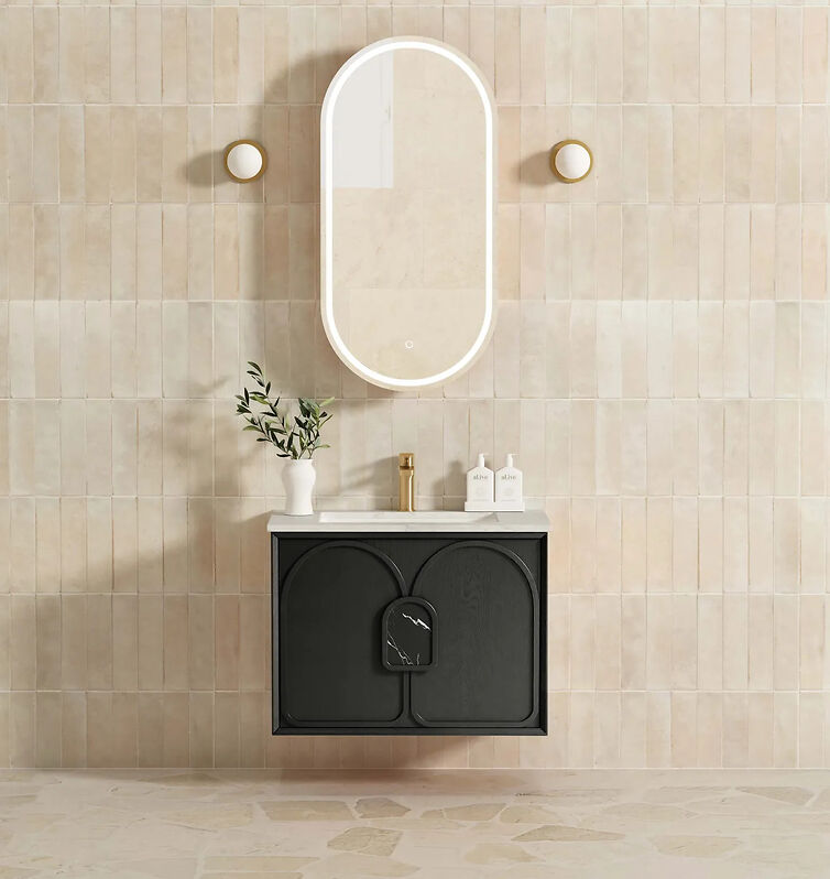 Otti Laguna 750mm Vanity Black American Oak (Undermount Stone Top Natural Carrara Marble) - Sydney Home Centre