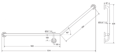 Fienza 40° Accessible Left - Hand Grab Rail Stainless Steel - Sydney Home Centre