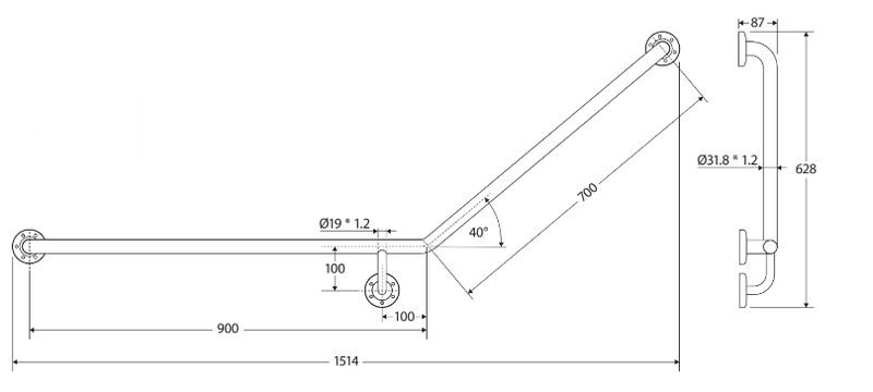 Fienza 40° Accessible Left - Hand Grab Rail Stainless Steel - Sydney Home Centre