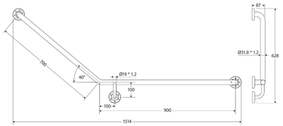 Fienza 40° Accessible Right - Hand Grab Rail Stainless Steel - Sydney Home Centre