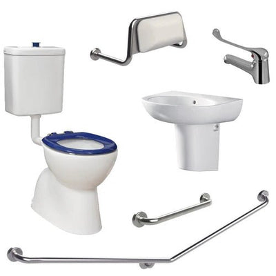 Fienza Accessible Toilet Care Kit 2 with Blue Toilet Seat and Left - Hand 40° Rail - Sydney Home Centre