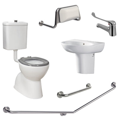 Fienza Accessible Toilet Care Kit 2 with Grey Toilet Seat and Left - Hand 40° Rail - Sydney Home Centre