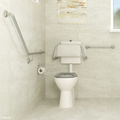 Fienza Accessible Toilet Care Kit 2 with Grey Toilet Seat and Left - Hand 40° Rail - Sydney Home Centre