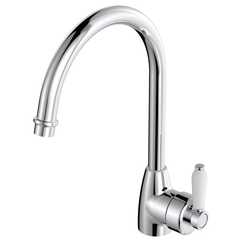 Fienza Eleanor Gooseneck Kitchen Mixer Chrome White Handle - Sydney Home Centre