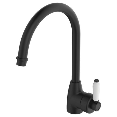 Fienza Eleanor Gooseneck Kitchen Mixer Matte Black White Handle - Sydney Home Centre