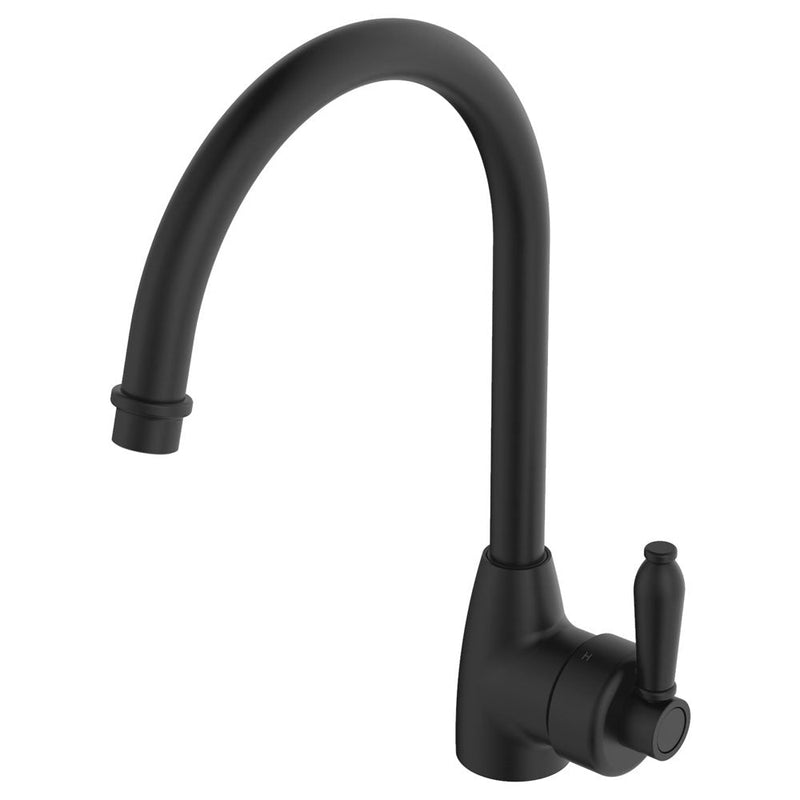 Fienza Eleanor Gooseneck Kitchen Mixer Matte Black - Sydney Home Centre