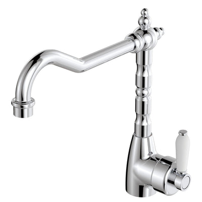 Fienza Eleanor Shepherds Crook Kitchen Sink Mixer Chrome White Handle - Sydney Home Centre