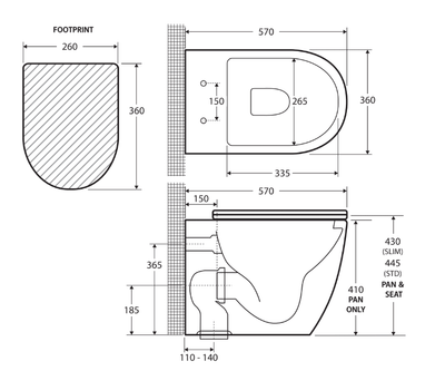 Fienza Koko Wall - Faced Toilet Suite Slim Seat P Trap Gloss White - Pan + Seat Only (cistern not included) - Sydney Home Centre