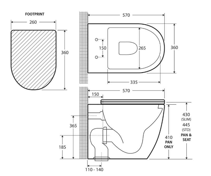 Fienza Koko Wall - Faced Toilet Suite Slim Seat P Trap Gloss White - Pan + Seat Only (cistern not included) - Sydney Home Centre