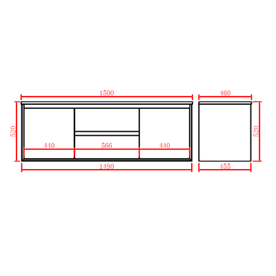 Poseidon Petra 1500mm Wall Hung Cabinet with Ceramic Top - Sydney Home Centre