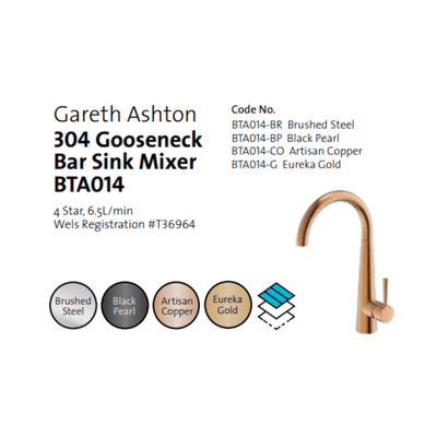 Gareth Ashton 304 Gooseneck Bar Sink Mixer Eureka Gold - Sydney Home Centre