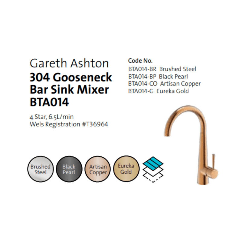 Gareth Ashton 304 Gooseneck Bar Sink Mixer Eureka Gold - Sydney Home Centre