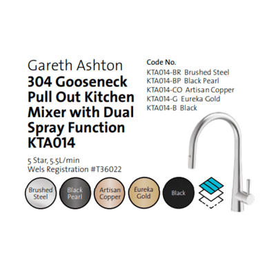 Gareth Ashton 304 Gooseneck with Dual Spray Pull Out Kitchen Mixer Artisan Copper - Sydney Home Centre