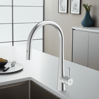 Gareth Ashton 304 Gooseneck with Dual Spray Pull Out Kitchen Mixer Brushed Stainless Steel - Sydney Home Centre