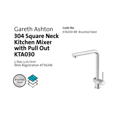 Gareth Ashton 304 Square Neck with Dual Spray Pull Out Kitchen Mixer Brushed Stainless Steel - Sydney Home Centre