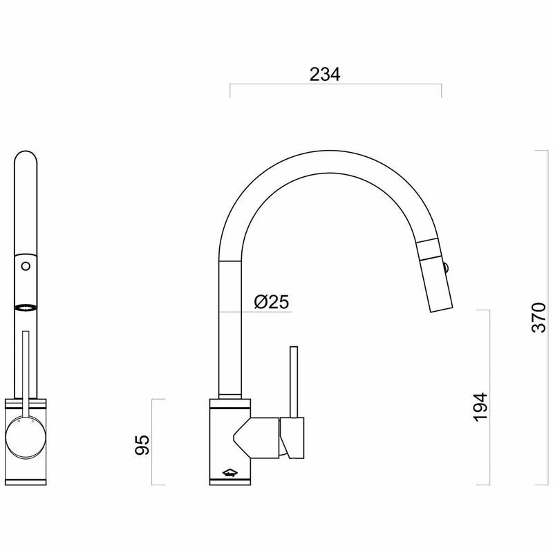 Gareth Ashton 316 Gooseneck Pull Out Dual Spray Function Stainless Steel Kitchen Mixer - Sydney Home Centre