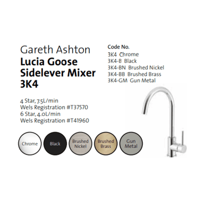 Gareth Ashton Lucia Goose Side Lever Mixer Matte Black - Sydney Home Centre