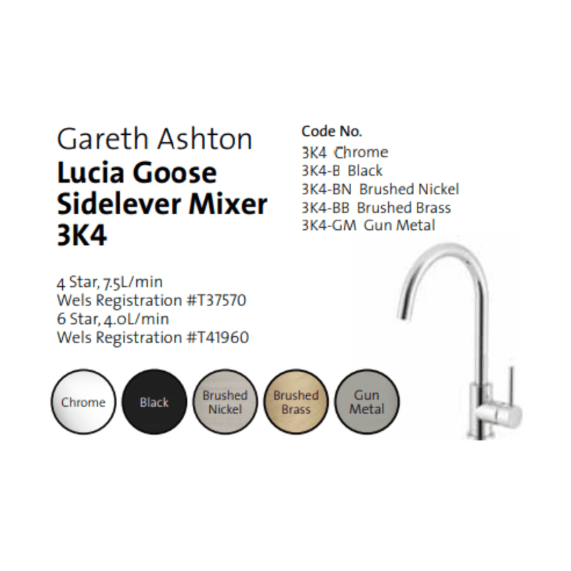 Gareth Ashton Lucia Goose Sidelever Mixer Brushed Brass - Sydney Home Centre