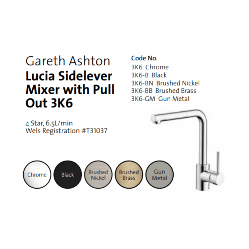 Gareth Ashton Lucia Side Lever Mixer With Pull Out Matte Black - Sydney Home Centre