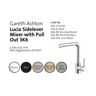 Gareth Ashton Lucia Sidelever Mixer With Pull Out Brushed Brass - Sydney Home Centre