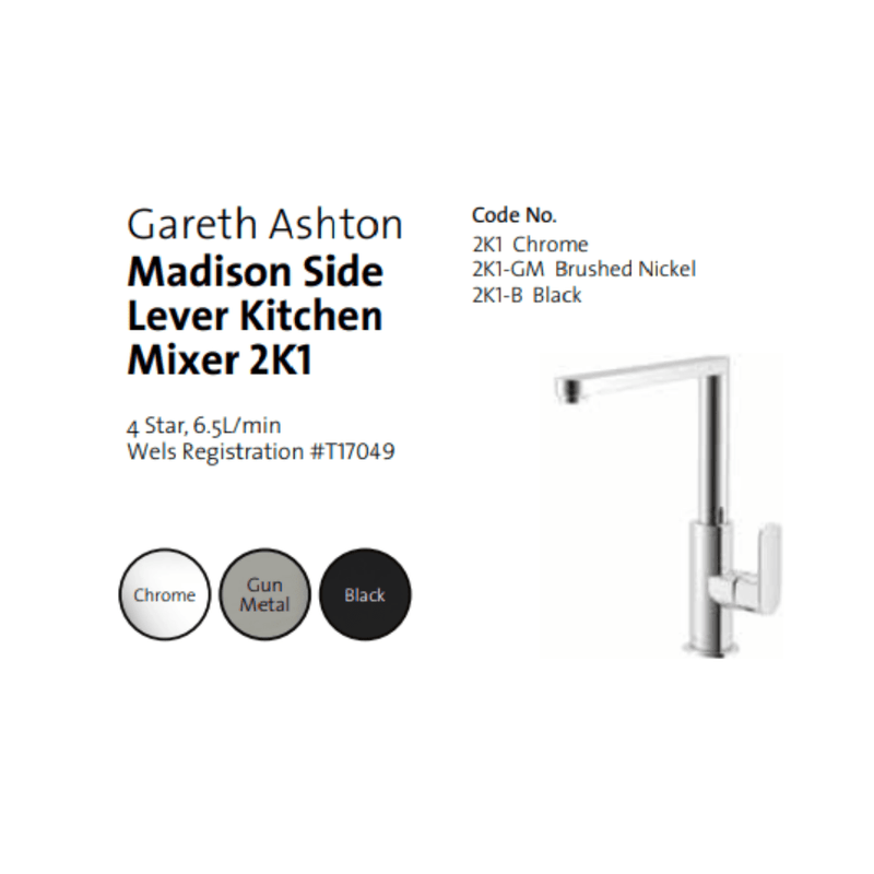 Gareth Ashton Madison Side Lever Kitchen Mixer Chrome - Sydney Home Centre