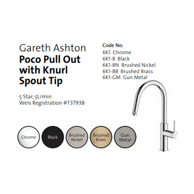 Gareth Ashton Poco Pull Out Kitchen Mixer Brushed Brass - Sydney Home Centre