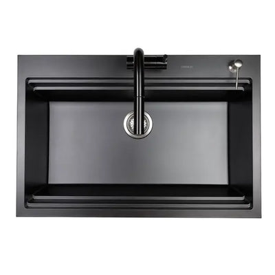 Higold Single Bowl Workstation Kitchen Sink with Steps Granite Composite 840mm Matte Black