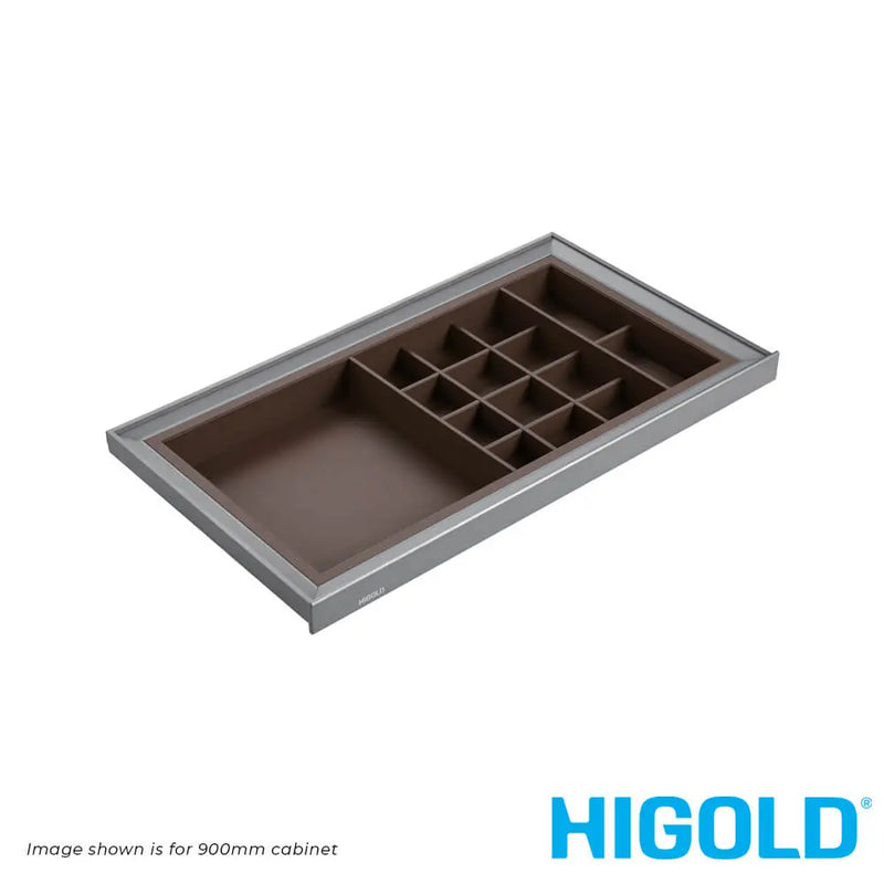 Higold A Series Pull Out Wardrobe Storage Tray Fits 600mm Cabinet Multiple Sections Natural with Grey