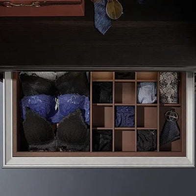 Higold A Series Pull Out Wardrobe Storage Tray Fits 600mm Cabinet Multiple Sections Natural with Grey - Sydney Home Centre