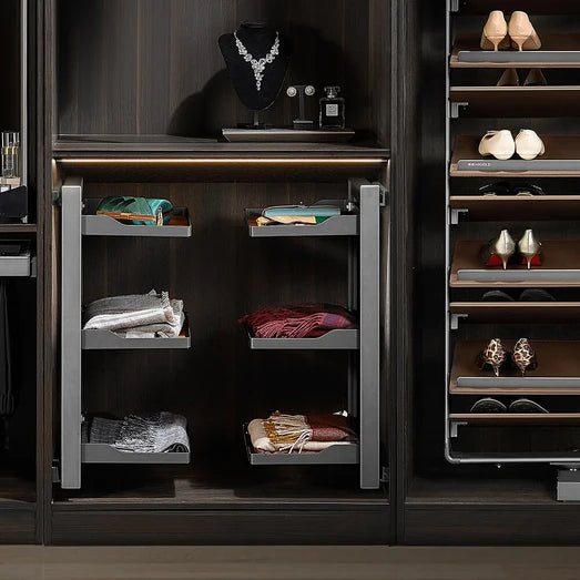 Higold A Series Slide Out Wardrobe Storage Baskets 3 - Tier Right Side Mount Natural with Grey - Sydney Home Centre