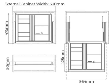 Higold B Series Pull Out Accessories / Jewellery Storage Box Fits 600mm Cabinet Natural with Grey - Sydney Home Centre