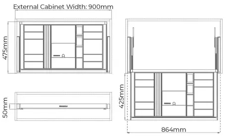 Higold B Series Pull Out Accessories / Jewellery Storage Box Fits 900mm Cabinet Natural with Grey - Sydney Home Centre