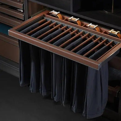 Higold B Series Pull Out Trouser and Belt Rack Holds 14 Pairs Fits 900mm Cabinet Natural with Grey - Sydney Home Centre