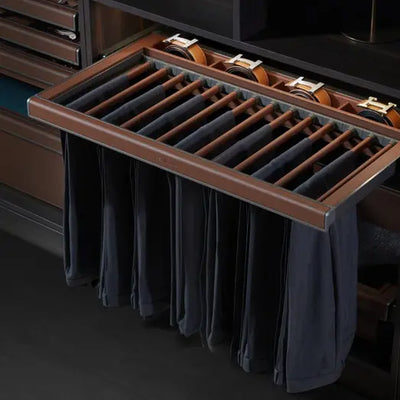 Higold B Series Pull Out Trouser and Belt Rack Holds 14 Pairs Fits 900mm Cabinet Natural with Grey - Sydney Home Centre