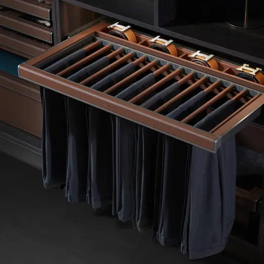 Higold B Series Pull Out Trouser and Belt Rack Holds 14 Pairs Fits 900mm Cabinet Natural with Grey - Sydney Home Centre