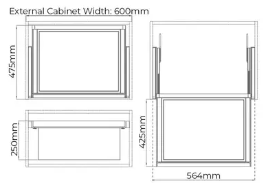 Higold B Series Pull Out Wardrobe Basket Shallow Fits 600mm Cabinet Natural with Grey - Sydney Home Centre